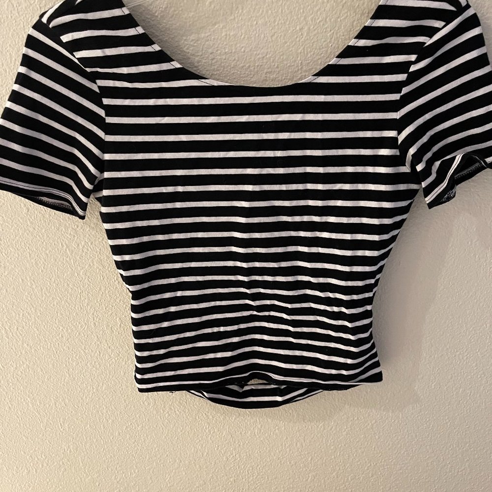 Women's Black & White stripe criss cross back